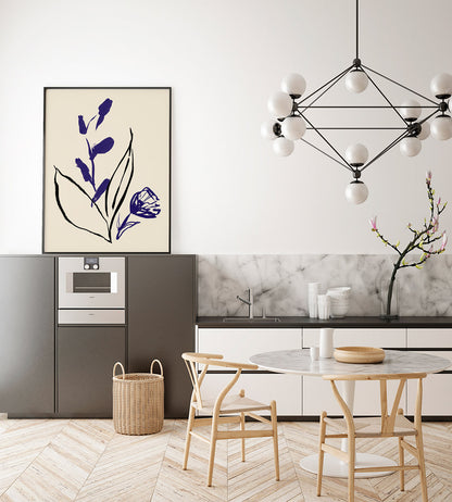 Purple and Black lines Botanical Print