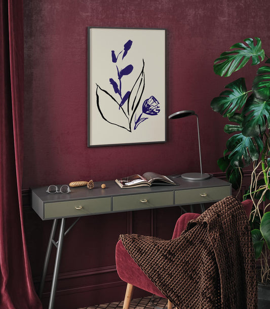 Purple and Black lines Botanical Print