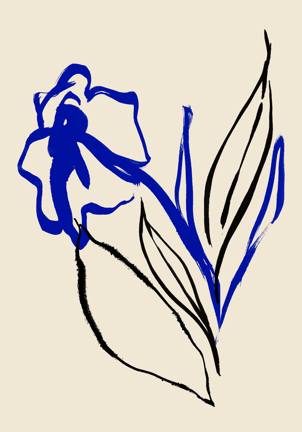 Blue and Black lines Botanical Print
