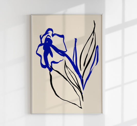 Blue and Black lines Botanical Print