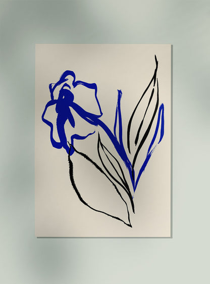 Blue and Black lines Botanical Print