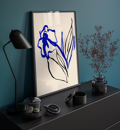 Blue and Black lines Botanical Print