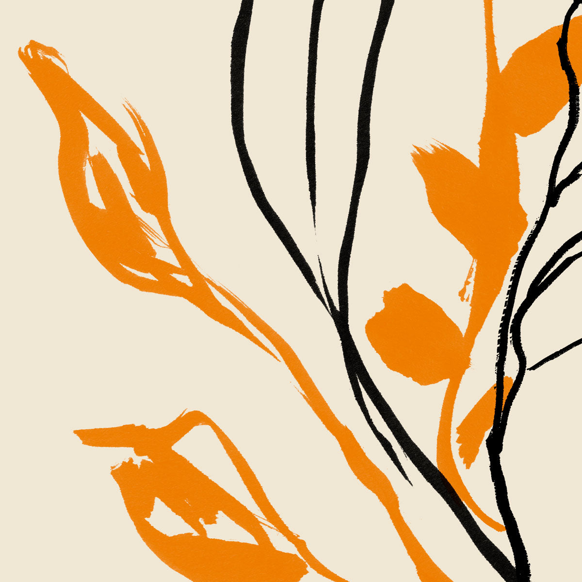 Orange and Black lines Botanical Print