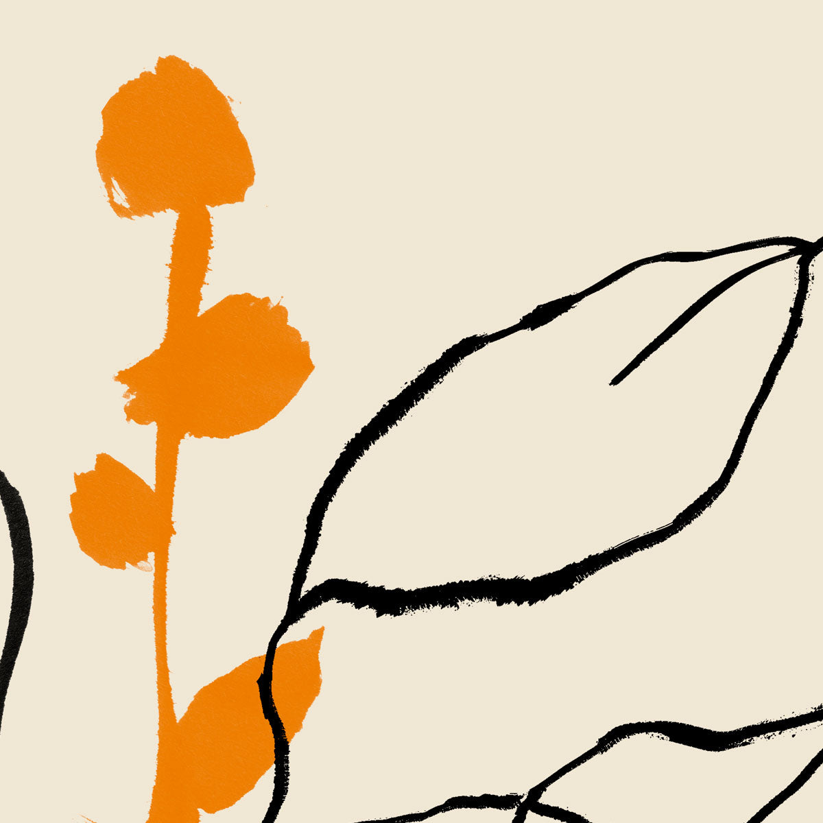 Orange and Black lines Botanical Print