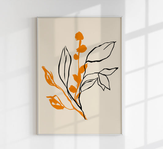 Orange and Black lines Botanical Print