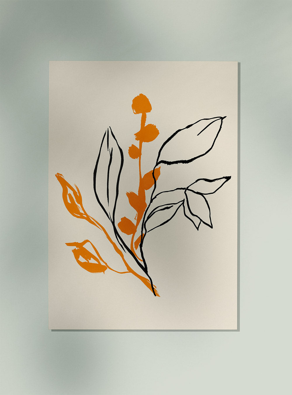 Orange and Black lines Botanical Print