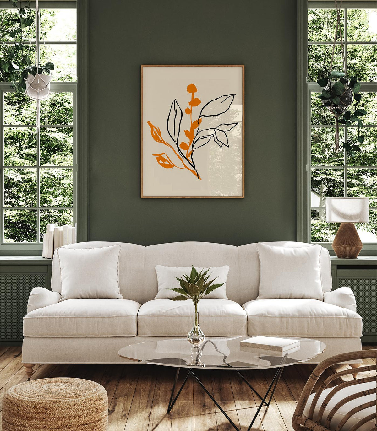Orange and Black lines Botanical Print
