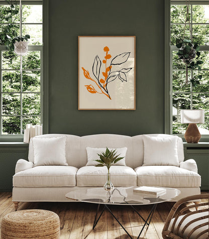 Orange and Black lines Botanical Print