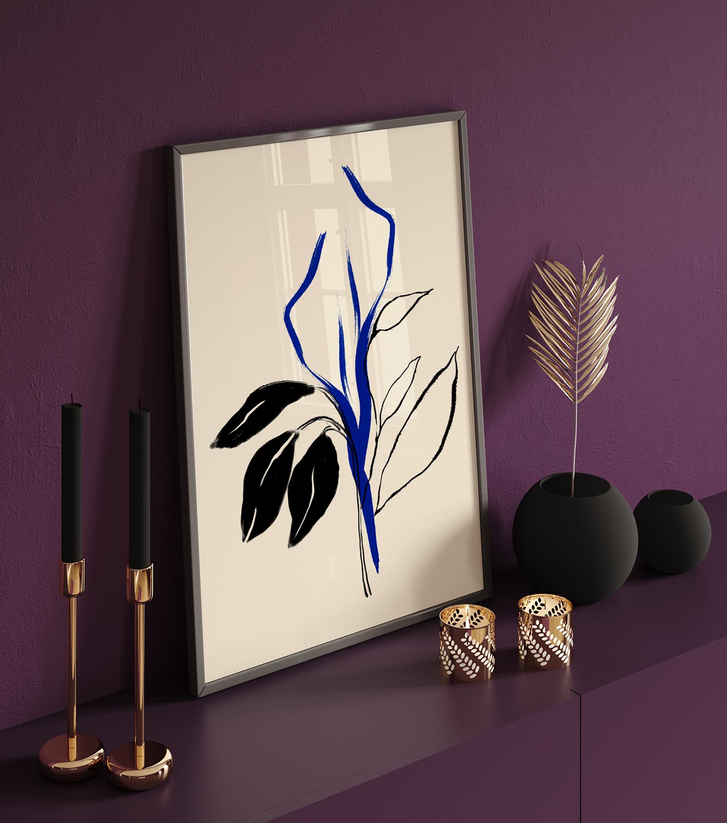 Blue Lilly and Black lines