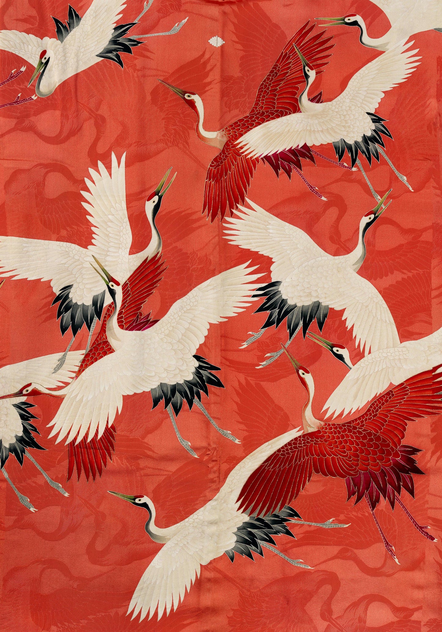 Red Cranes in Kimono Poster