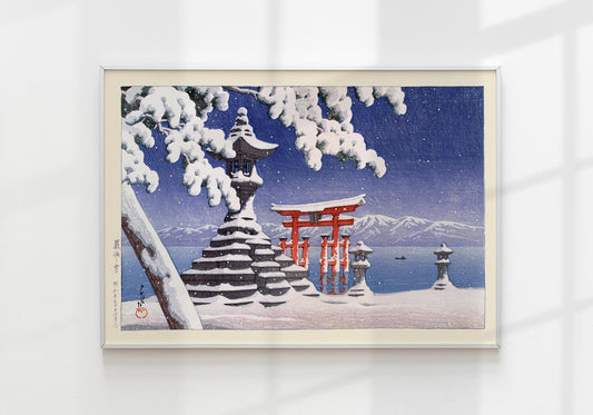 Snow at Itsukushima by Hasui Japanese Art Poster 