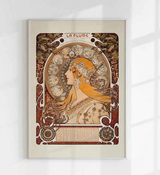 Zodiaque "La Plume" by Alphonso Mucha Art Poster