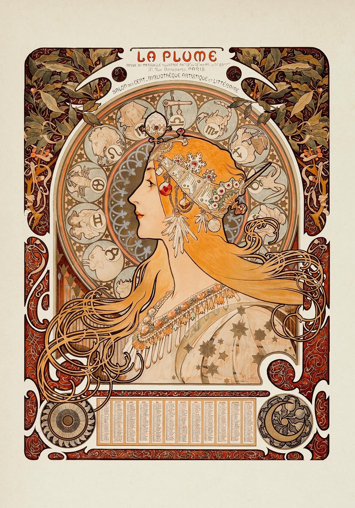 Zodiaque "La Plume" by Alphonso Mucha Art Poster