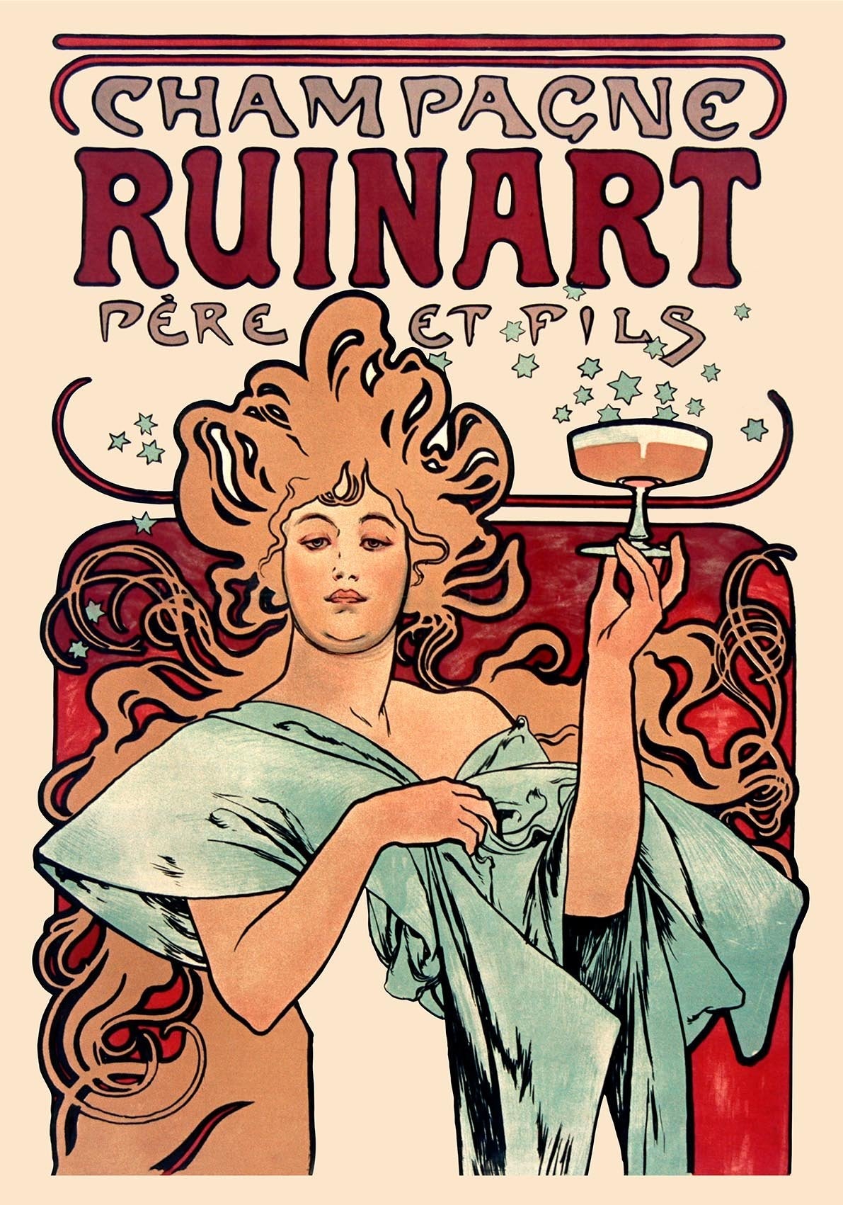 Champagne Ruinart by Alphonse Mucha Art Nouveau Poster