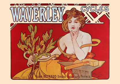 Waverly Cycles by Alphonse Mucha Art Nouveau Poster