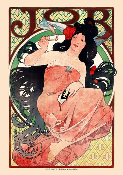 JOB Cigarette Ad by Alphonse Mucha Art Nouveau Poster