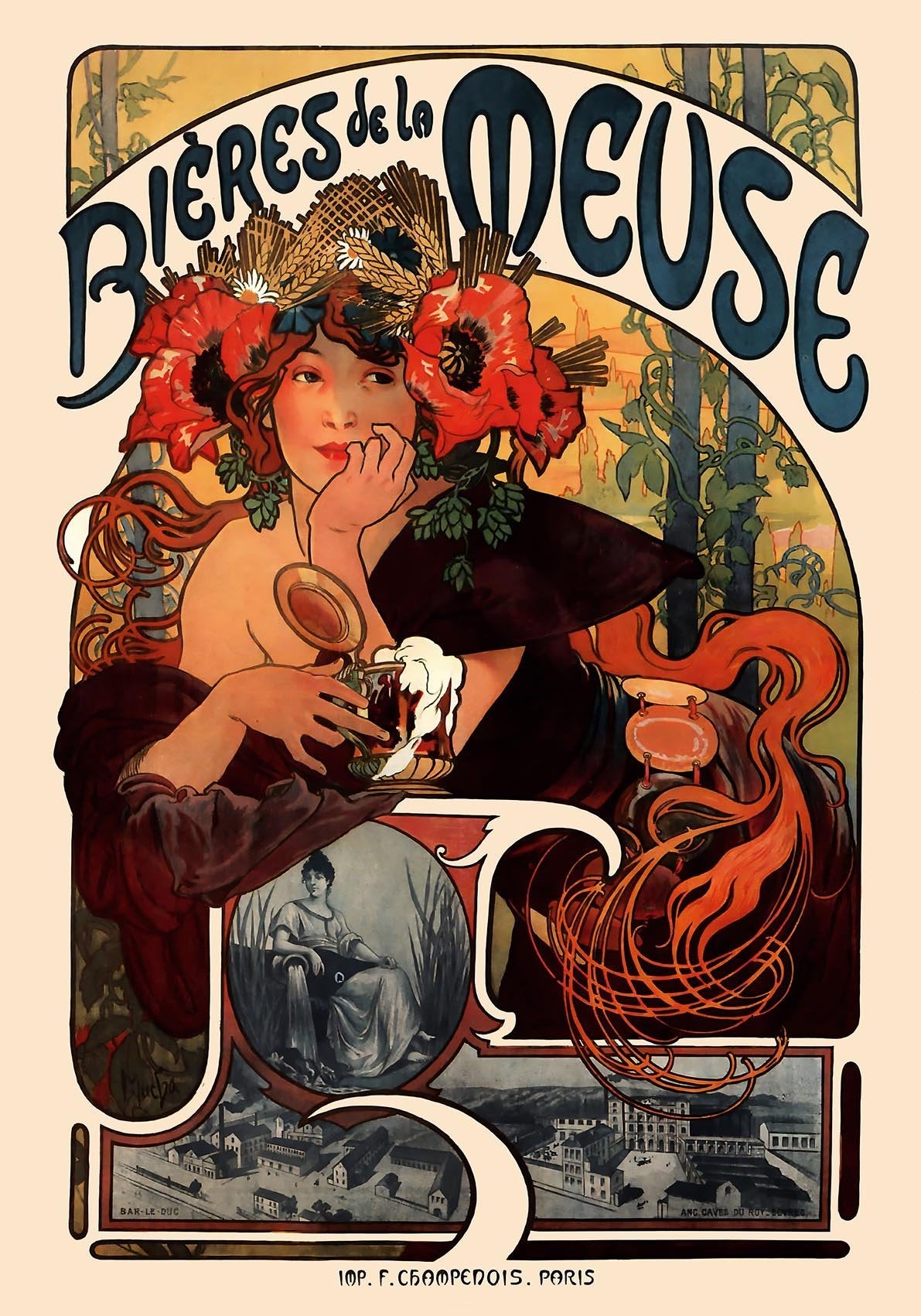 Bieres de la Meuse by Alphonse Mucha Art Nouveau Poster