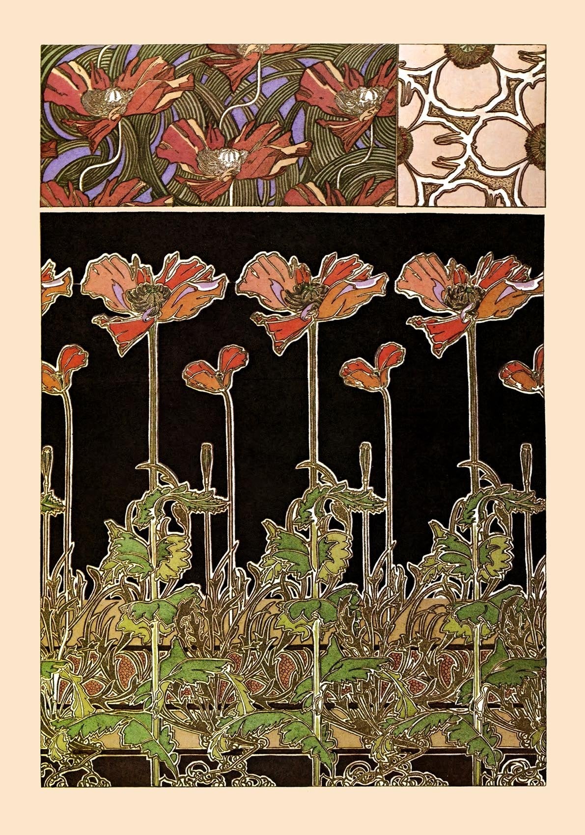 Oriental Flowers by Alphonse Mucha Art Nouveau Poster