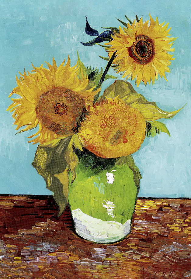 Vase with Three Sunflowers Blue by Van Gogh