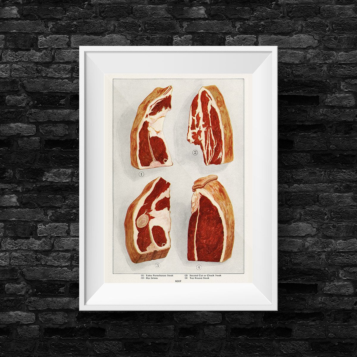 Beef 4 Pieces Vintage Druck, Vintage Print, Poster, Antique Illustration, Food, Barbecue - Kuriosis Vintage Prints